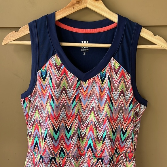 Title Nine Hillary’s Mesh Magic Chevron Colorful Dress. Fit & Flare S Like New - Picture 2 of 6